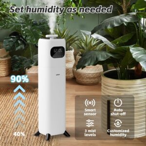 Large Humidifiers for Bedroom,2.3Gal/9L Ultrasonic Cool Mist Humidifier for Home, Easy Clean Humidifier with Remote &Timer, Quiet Tower Humidifier for Kids Room Plant Yoga(White)