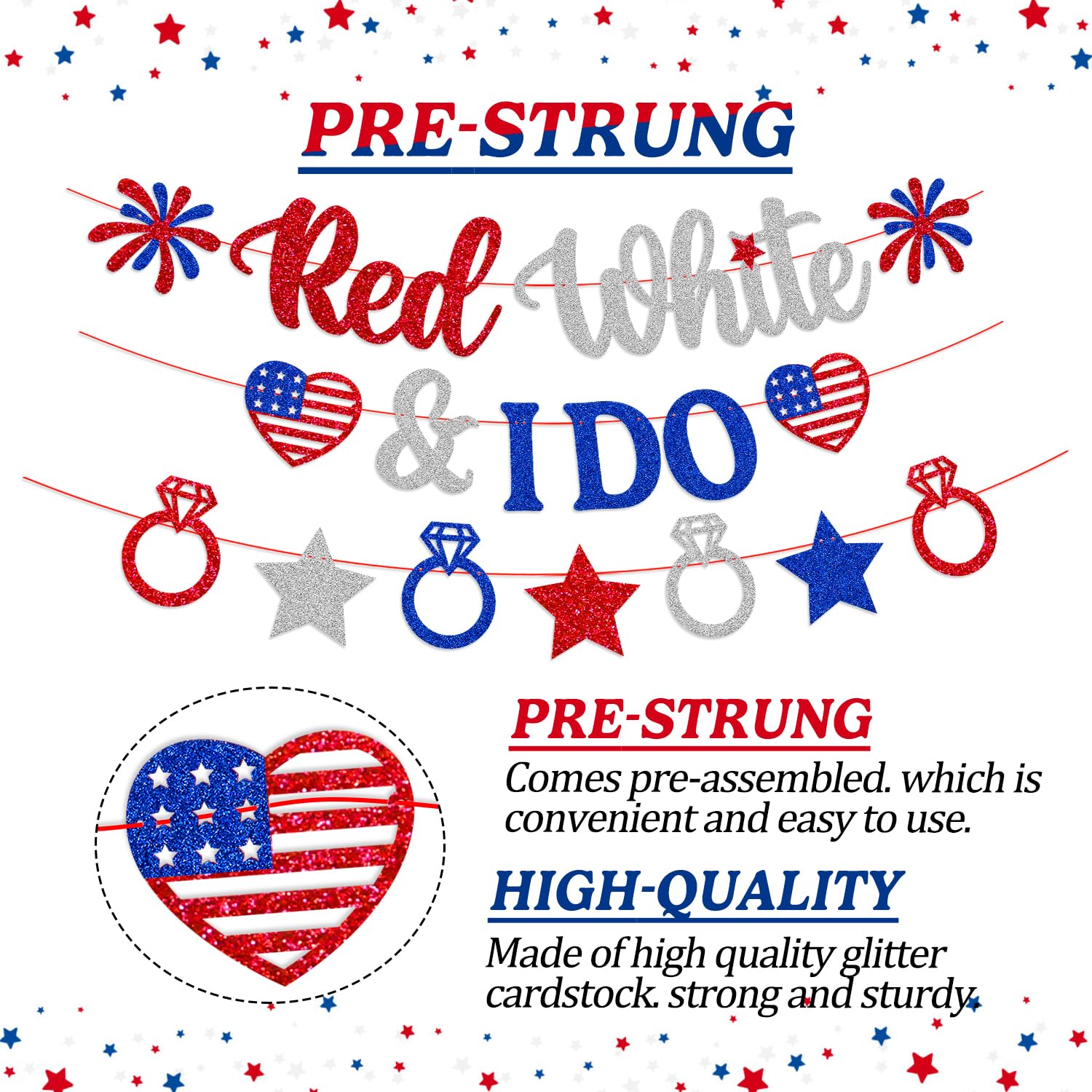 Red White and I Do Banner Independence Day Bridal Shower Decoration 4th of July Bacheleratte Wedding Decor Patriotic America's Birthday Engagement Party Supplies