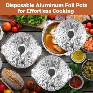 Tideme 12 PCS Disposable Aluminum Pots with Lid, Round Foil Pans, Disposable Cookware Food Containers, Portable Foil Pots for Vacation Trips Camping Baking Heating Cooking