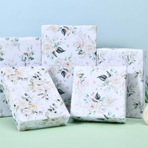 Titiweet Wedding Wrapping Paper - Green Leaves & White Rose Design, 12 Sheets Bridal Shower Wrapping Paper for Women, 20 x 28 Inches Per Sheet