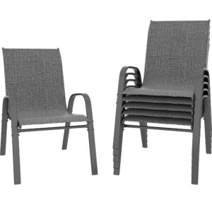 xilingol patio chairs set of 6, outdoor lightweight stackable dining chairs w/all-weather textilene fabric & metal frame, 350lbs capacity, outdoor furniture for pool deck, backyard, garden (dark grey)