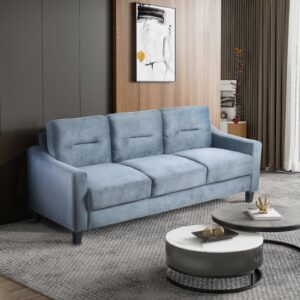 yopto 3 seats sectional velvet sofa with thickened cushions and backrest,versatile comfy couch w/tapered legs & detachable design,for living room,bedroom,office,small space,blue grey