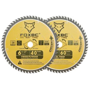 foxbc 6-1/2 inch circular saw blade 40t 60t combo pack, ultra fine finish for wood cutting, thin-kerf with 5/8" arbor