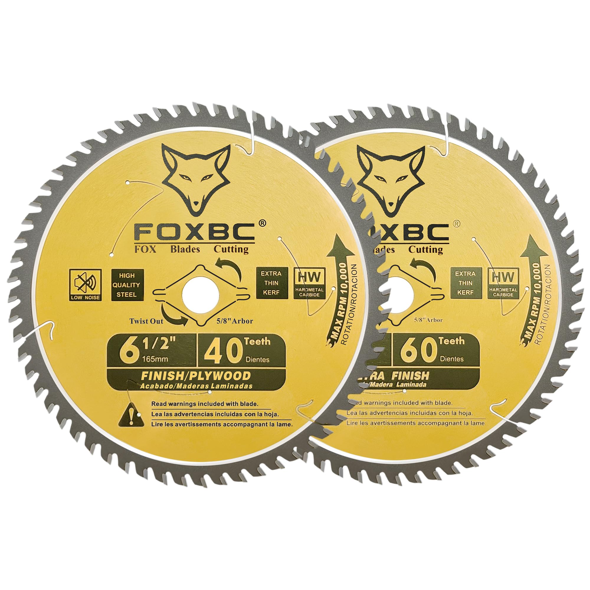 FOXBC 6-1/2 inch Circular Saw Blade 40T 60T Combo Pack, Ultra Fine Finish for Wood Cutting, Thin-Kerf with 5/8" Arbor