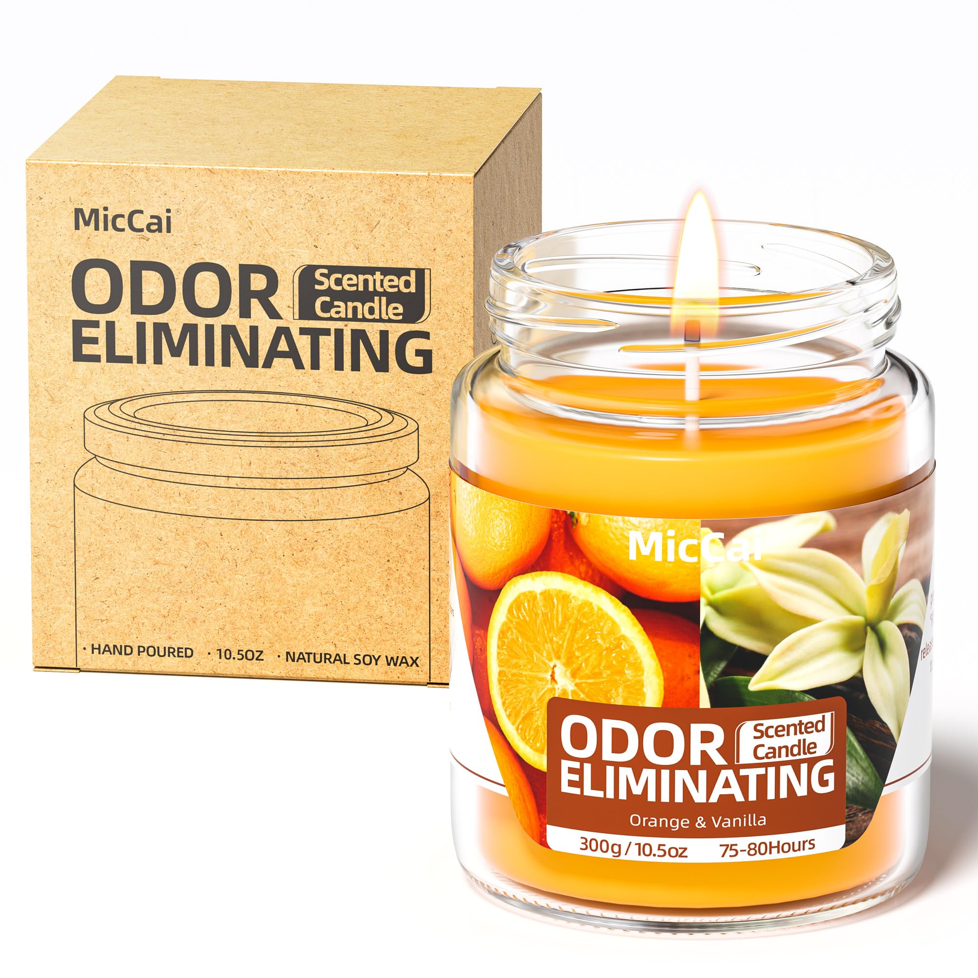 MicCai Orange & Vanilla Odor Eliminating Candles for Home Scented, Eliminates 99% of Pet, Smoke, Food and Other Smells Quickly, Highly Scented Candle, Premium Soy Candles Set for Women