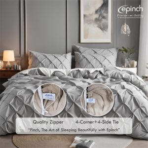 Epinch_Pinch Pleated Duvet Cover Set 1200TC 100% Cotton Luxurious Home 3Piece 1Pinch Duvet Cover 2Pinch Pillowcase Zipper Tie Closure Pack of 1