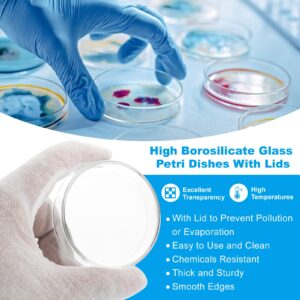 PATIKIL 120mm High Borosilicate Glass Petri Dishes with Lids, Petri Plates for Lab Science Experiment, Clear