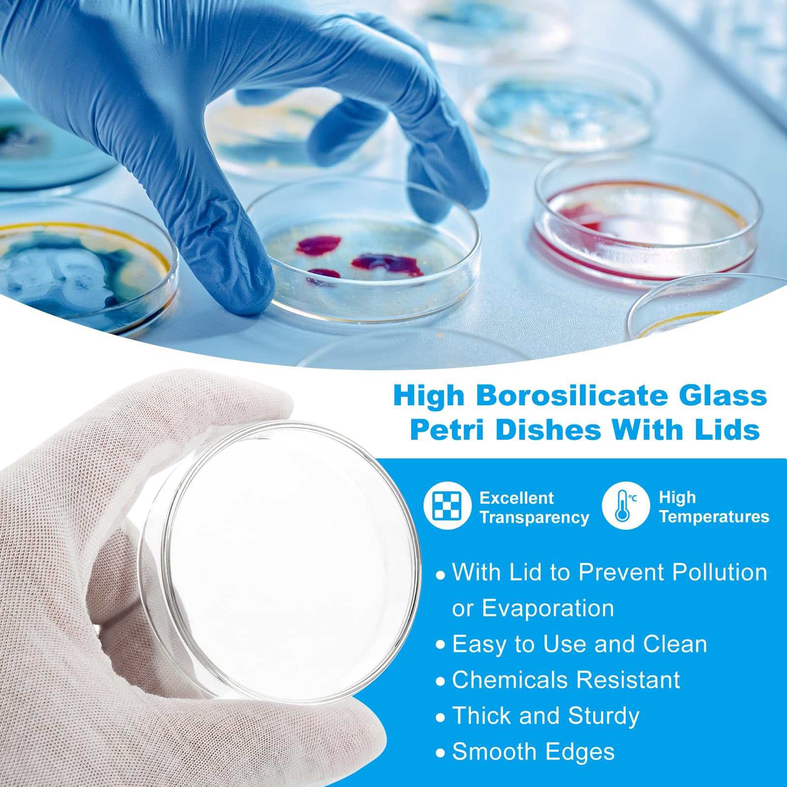 PATIKIL 120mm High Borosilicate Glass Petri Dishes with Lids, Petri Plates for Lab Science Experiment, Clear