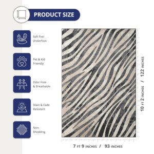 Abani Terra Area Rug for Living Room, Bedroom - Zebra Pattern - Black Cream - 8' x 10' - Durable & Easy to Clean