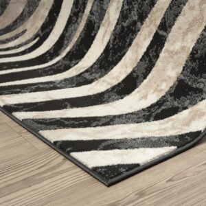 Abani Terra Area Rug for Living Room, Bedroom - Zebra Pattern - Black Cream - 8' x 10' - Durable & Easy to Clean