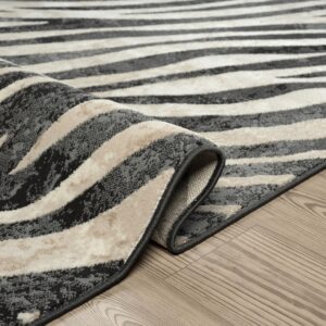 Abani Terra Area Rug for Living Room, Bedroom - Zebra Pattern - Black Cream - 8' x 10' - Durable & Easy to Clean