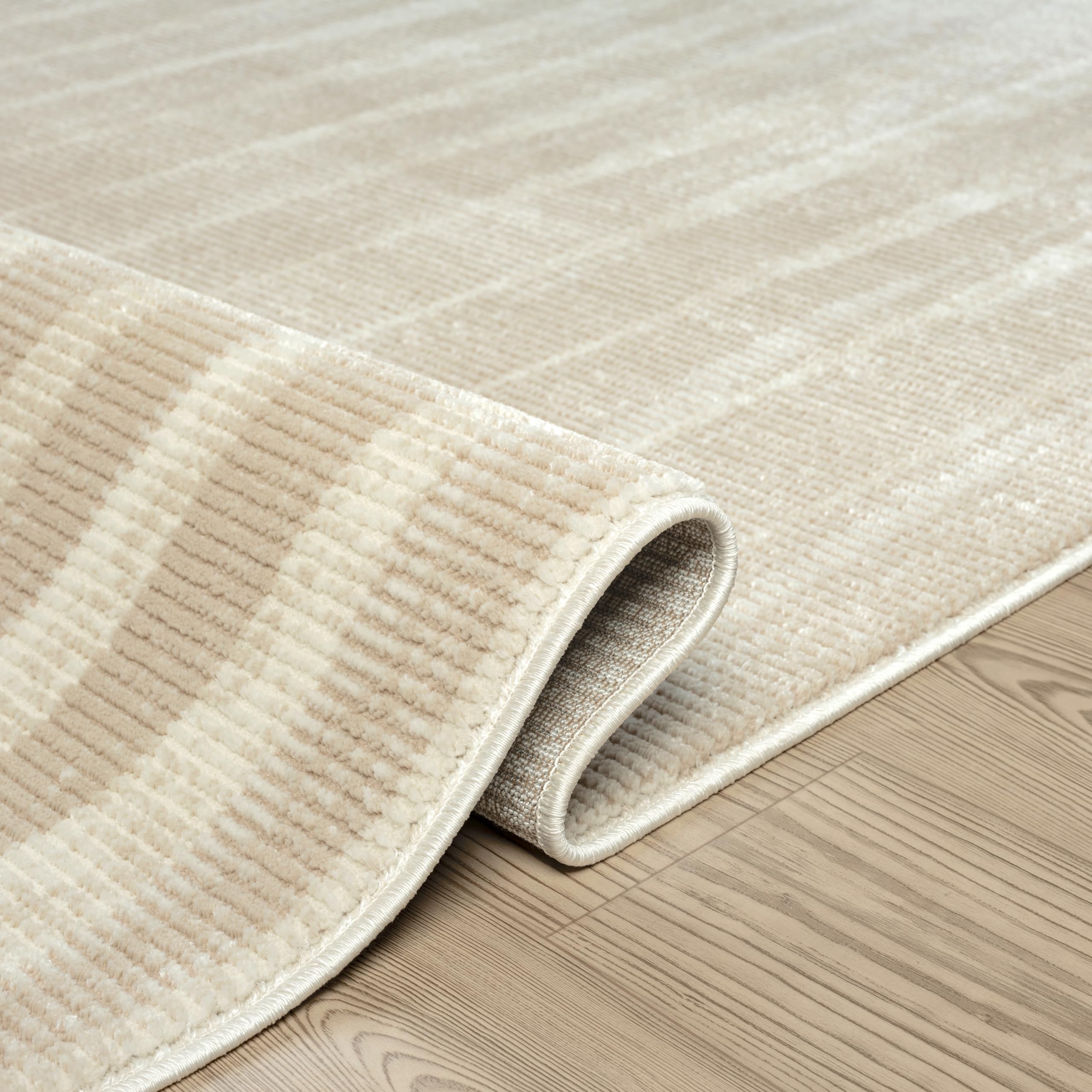 Abani Terra Cream 6' x 9' Area Rug for Living Room, Bedroom - Vertical Lines Pattern - Durable & Easy to Clean