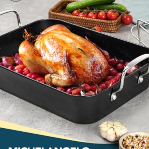 MICHELANGELO Carbon Steel Roasting Pan with Rack, Turkey Roasting Pan 15 Inch x 11 Inch, Nonstick Turkey Roaster Pan with Stainless Steel Rack, Induction Compatible