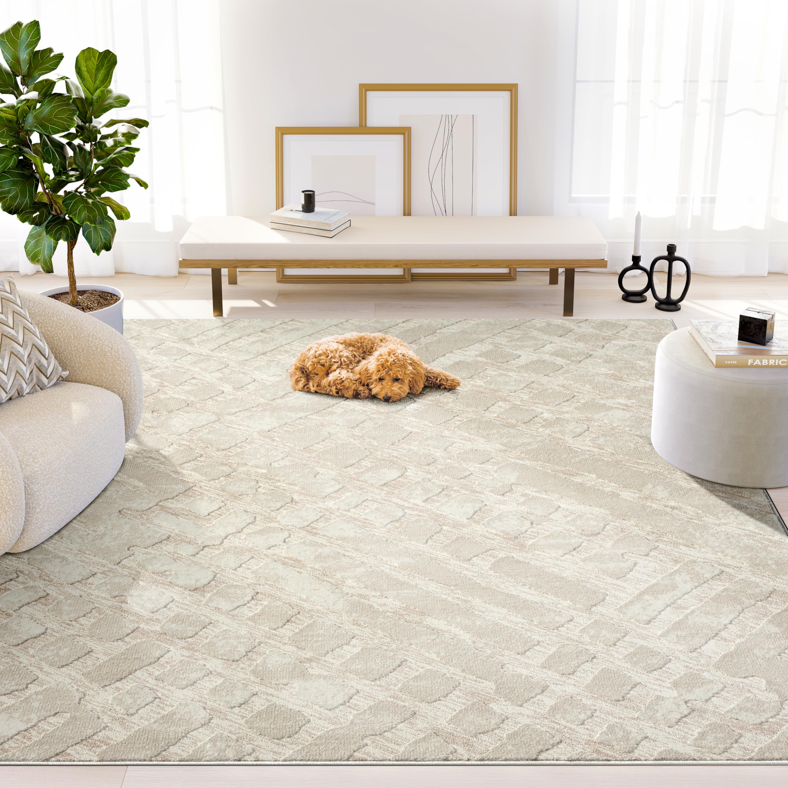 Abani Terra Cream Area Rug for Living Room, Bedroom - Rustic Modern Pattern - 2' x 3' - Durable & Easy to Clean