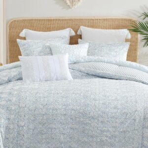 Peri Home 100% Cotton 3-Piece Duvet Cover and Sham Set, King, Blue Ikat Eyelet