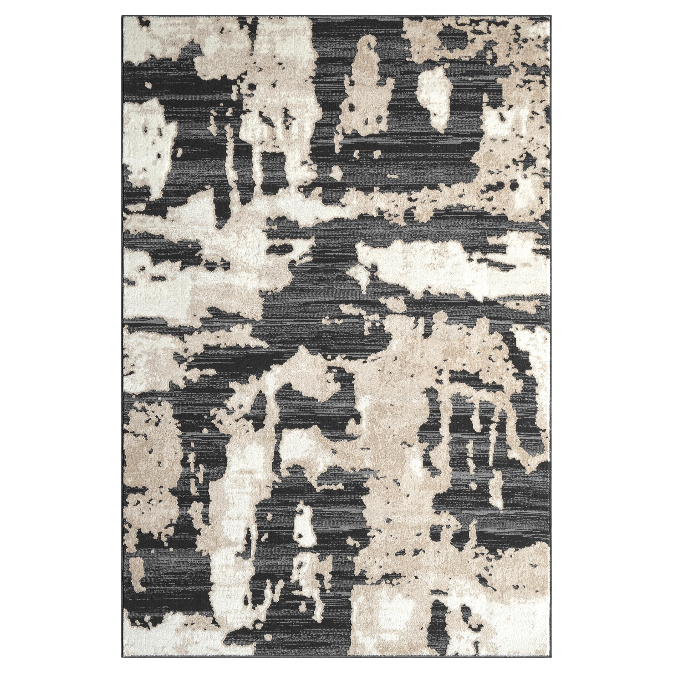 Abani Terra Cream Area Rug for Living Room, Bedroom - Black Abstract Pattern - 8' x 10' - Durable & Easy to Clean