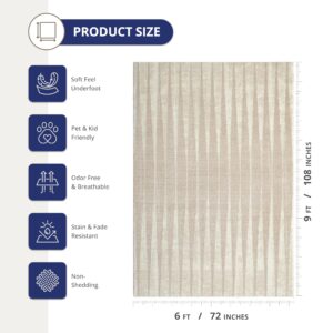 Abani Terra Cream 6' x 9' Area Rug for Living Room, Bedroom - Vertical Lines Pattern - Durable & Easy to Clean