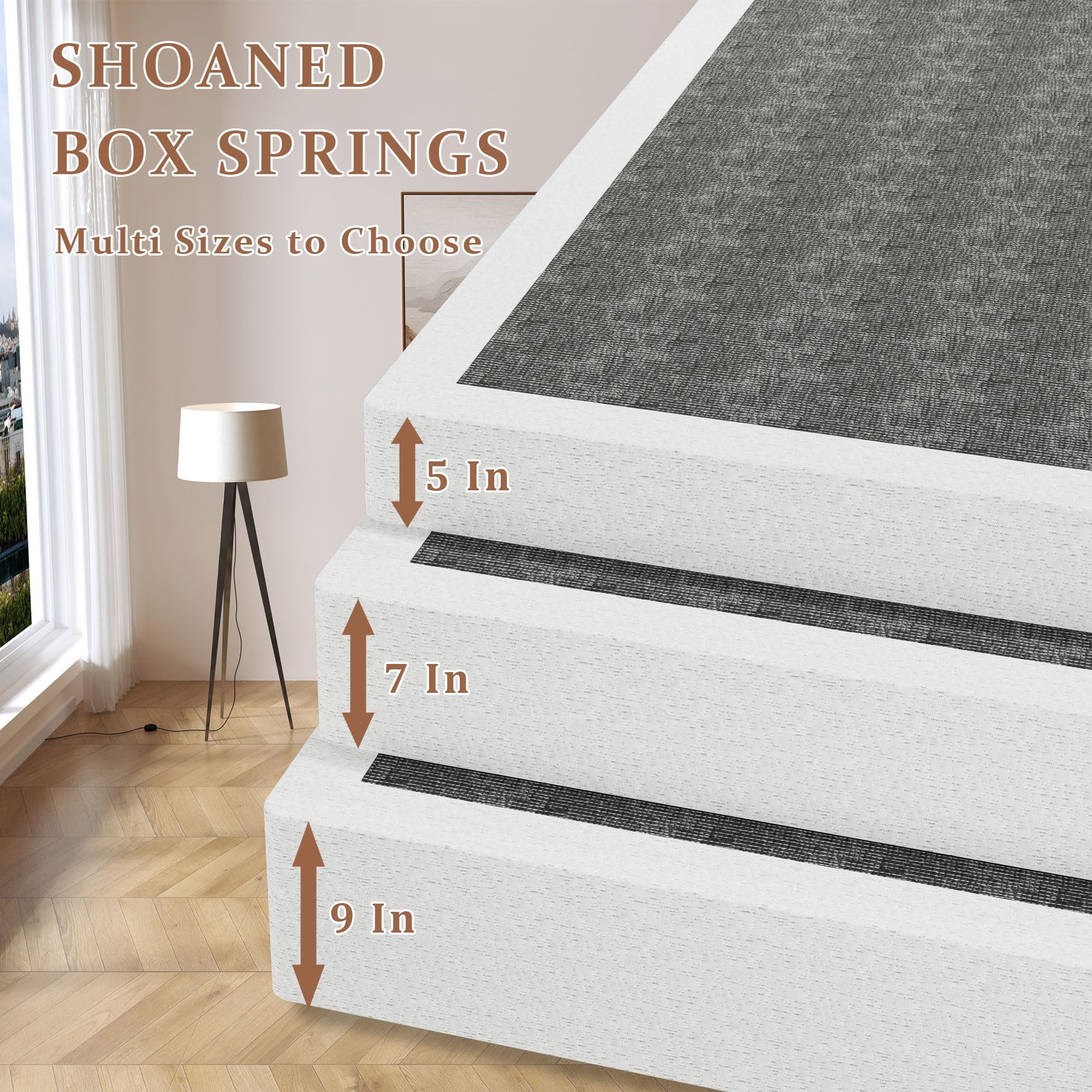 SHOANED Queen Size Box Springs - 5 Inch Low Profile Mattress Foundation No Noise Heavy Duty Metal Basics Bed Base with Clean Fabric Cover, Easy Assembly