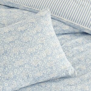 Peri Home 100% Cotton 3-Piece Duvet Cover and Sham Set, King, Blue Ikat Eyelet