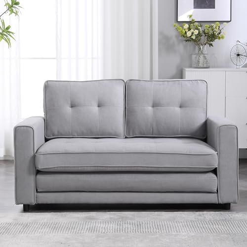 Eafurn Folding Pull Out Sofa Bed, 3 in 1 Convertible Sleeper Couch Floor Sofabed with Side Storage, Linen Upholstered Futon Loveseat Recliner for Living Room, Apartment, Small Space