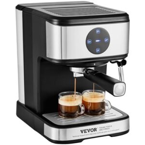 vevor espresso machine, 15 bar coffee and espresso maker with milk frother steam wand, professional semi-automatic cappuccino latte machine with touch screen & removable water tank, ntc control system