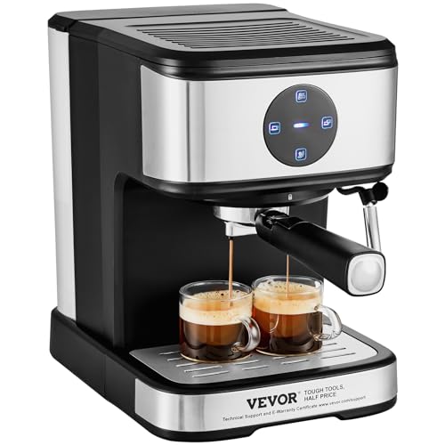 VEVOR Espresso Machine, 15 Bar Coffee and Espresso Maker with Milk Frother Steam Wand, Professional Semi-Automatic Cappuccino Latte Machine with Touch Screen & Removable Water Tank, NTC Control System