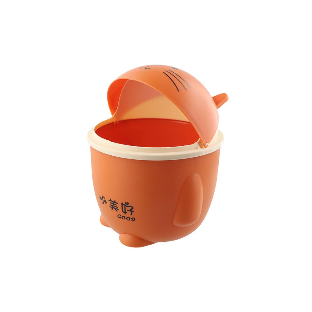 GUEDKIKL Cartoon Cat Trash Can, Mini Cute Garbage Storage Bin Orange Creative Desktop Waste Box Portable Garbage Can with Swing Lid for Livingroom Bedroom