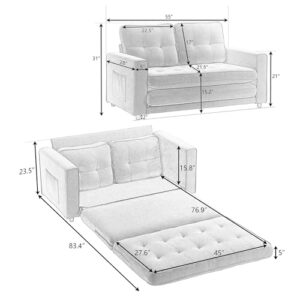 Eafurn Folding Pull Out Sofa Bed, 3 in 1 Convertible Sleeper Couch Floor Sofabed with Side Storage, Linen Upholstered Futon Loveseat Recliner for Living Room, Apartment, Small Space