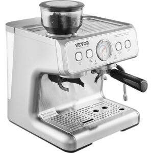 VEVOR Espresso Machine with Grinder, 15 Bar Semi-Automatic Espresso Coffee Maker with Milk Frother Steam Wand, Removable Water Tank & Pressure Gauge for Cappuccino, Latte, Machiato, PID Control System