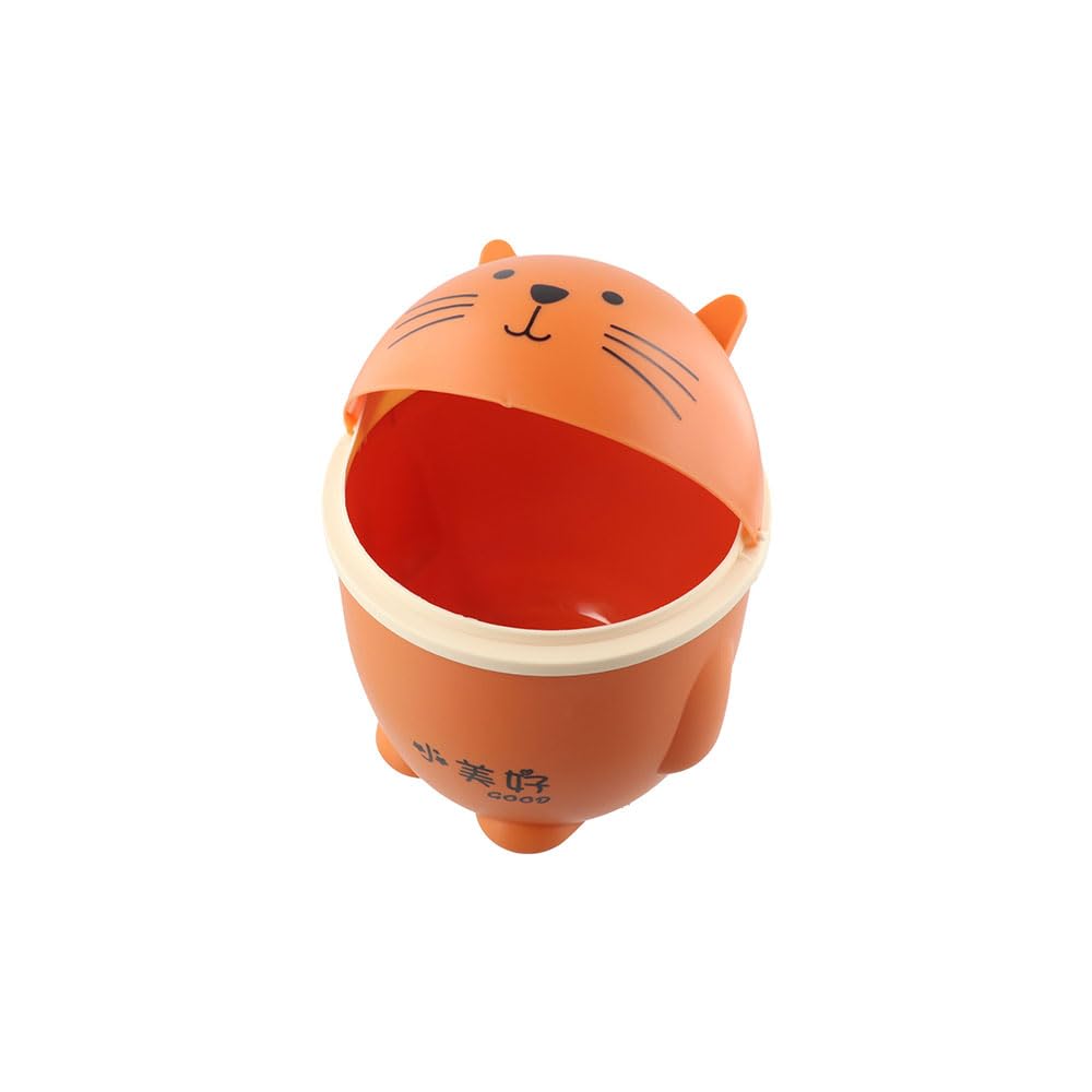 GUEDKIKL Cartoon Cat Trash Can, Mini Cute Garbage Storage Bin Orange Creative Desktop Waste Box Portable Garbage Can with Swing Lid for Livingroom Bedroom