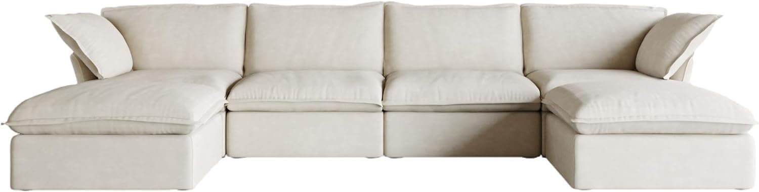 JACH U Shape Couch Sectional for Living Room, Convertible Sectional Sofa, Modern Deep Seat Cloud Couch, Modular Sectional Couch with Ottomans for Living Room, Apartment (4 Seats, 2 Ottomans, Beige)