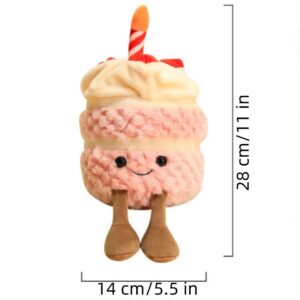 OUKEYI 28cm/11 Birthday Cake Plush Toy ，Cute Smile Cake Pillow Stuffed Animals Funny Soft Food Plushies Toy for Gifts for Kids Birthday (Pink)