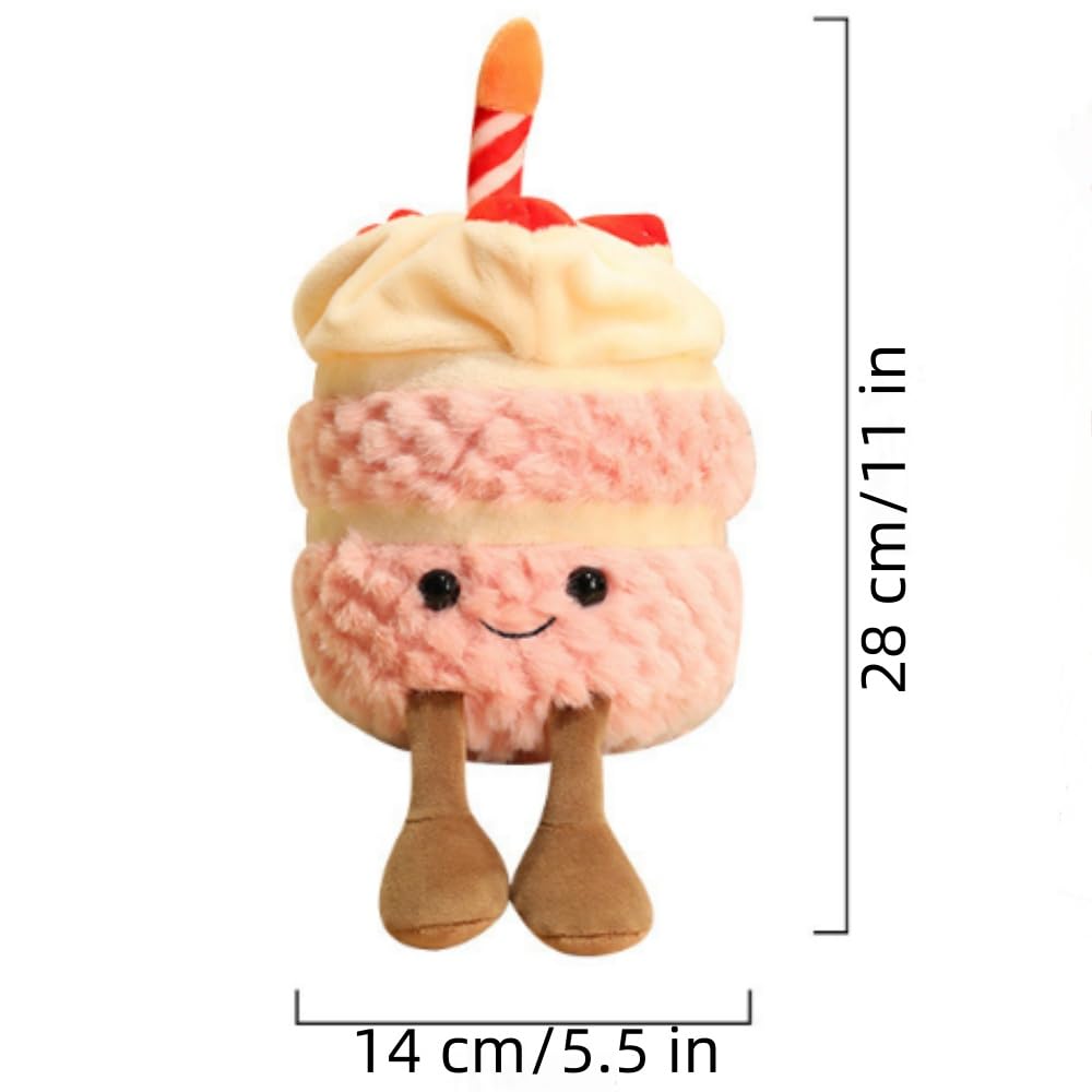 OUKEYI 28cm/11 Birthday Cake Plush Toy ，Cute Smile Cake Pillow Stuffed Animals Funny Soft Food Plushies Toy for Gifts for Kids Birthday (Pink)