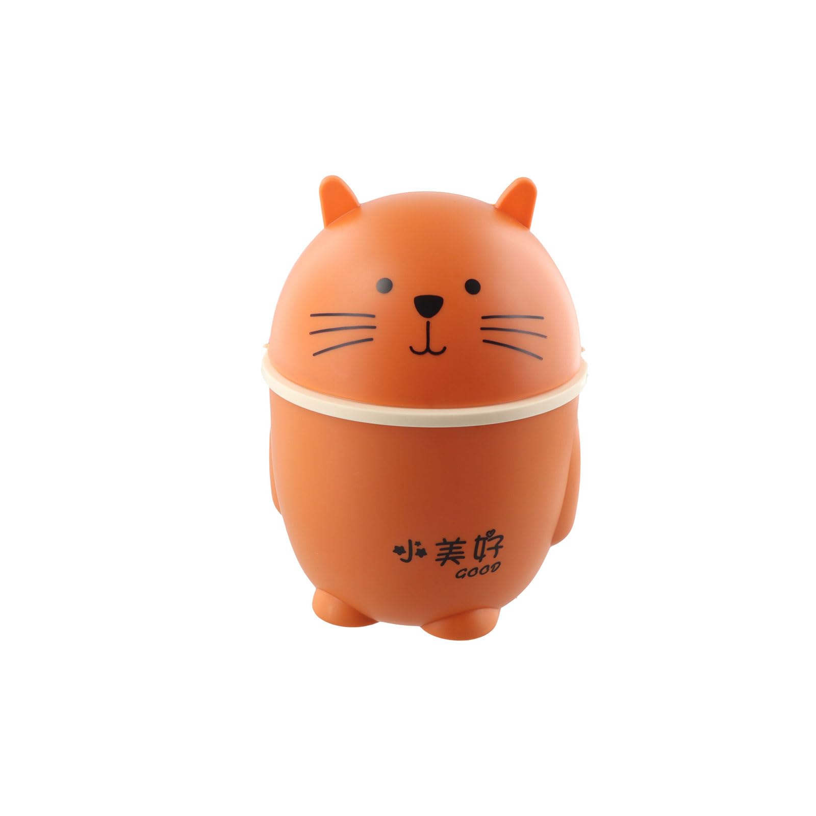 GUEDKIKL Cartoon Cat Trash Can, Mini Cute Garbage Storage Bin Orange Creative Desktop Waste Box Portable Garbage Can with Swing Lid for Livingroom Bedroom