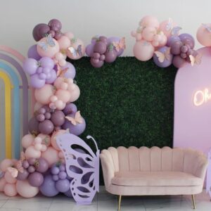 Pink and Purple Balloon Garland Arch Kit 148pcs Pastel Pink Purple Balloons for Bridal Baby Shower Wedding Birthday A Little Butterfly is on the Way Theme Party Decoration