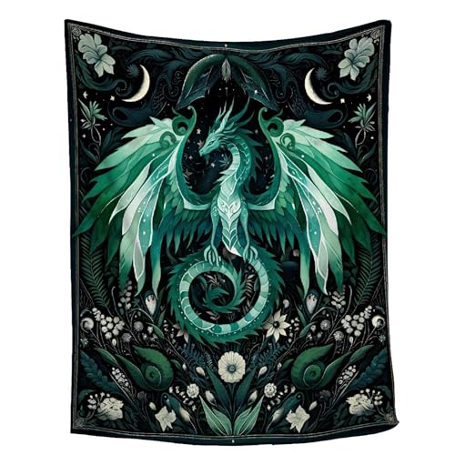 Dragon Blanket Gift for Woman Man Girls Boys Greens Dragon Gift for Dragon Lovers Soft Flannel Blanket for Living Room Sofa Couch Decor - 40"x50" for Kids/Children