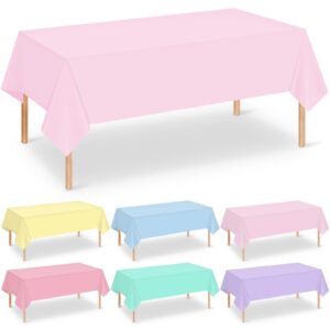 mashan 12pcs 6 color pastel tablecloths,plastic colorful tablecloth disposable rectangle table covers for easter, baby shower, wedding, birthday and ice cream party decoration, 54 x 108 inch