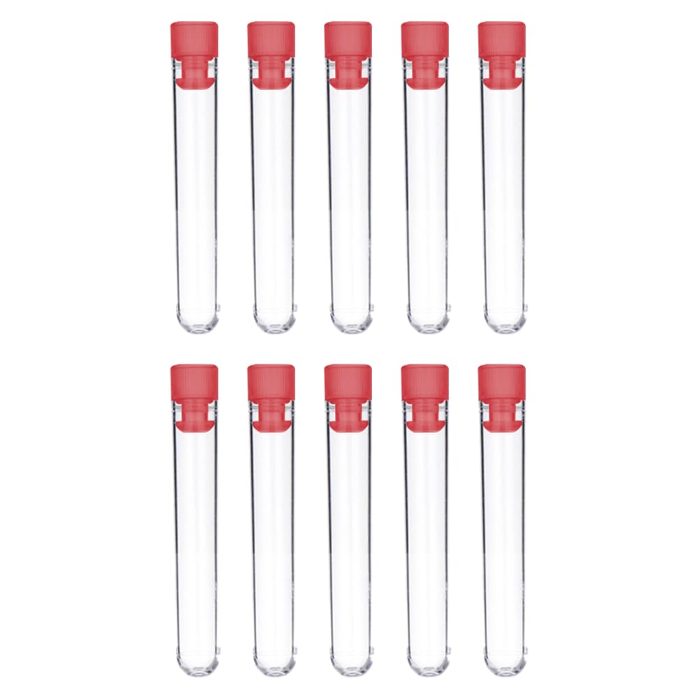 CTFRQC 10 Pcs Test Tubes, Clear Plastic Test Tubes with Caps for Scientific Experiments, Candy Beads Sample Storage, Kids Party Supplies, Halloween, Christmas (15 x 100mm)