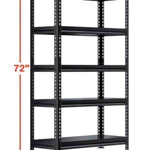 POOUPHV 72" H Garage Shelving Heavy Duty Storage Shelves Loads 2000LBS,Adjustable 5 Tier Garage Storage Shelves Rack Shelf for Basement, Pantry, Warehouse, Kitchen, 72" H x 31.5" W x 15.7" D, Black