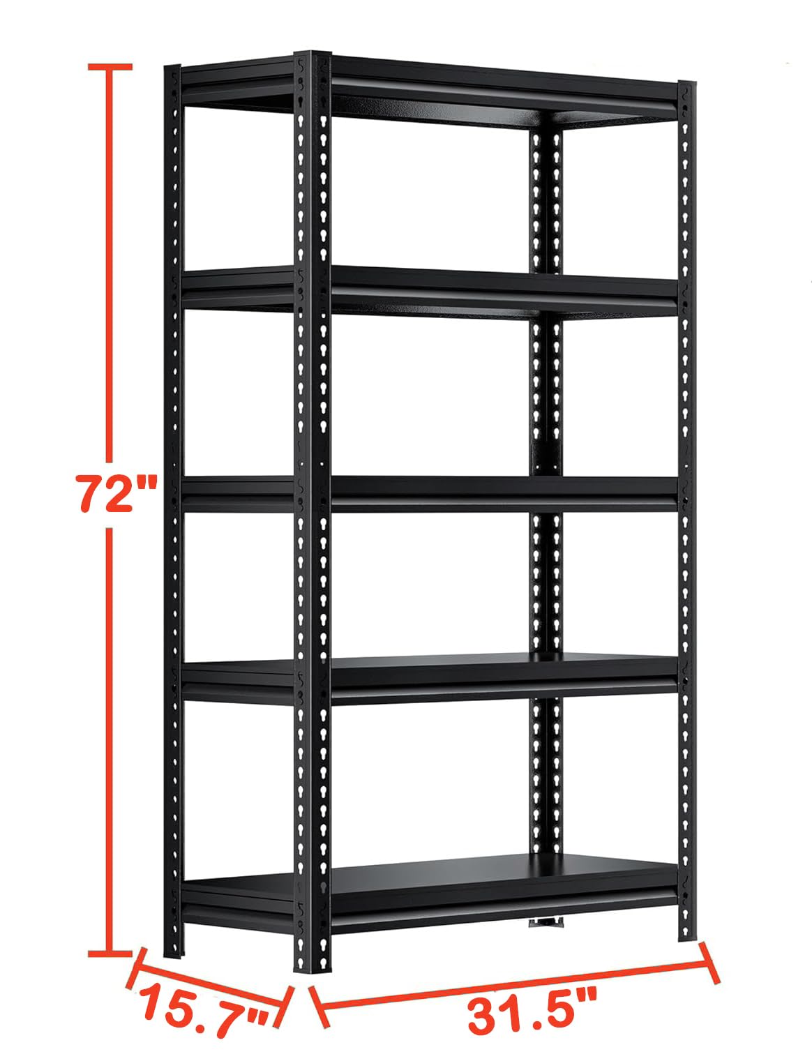 POOUPHV 72" H Garage Shelving Heavy Duty Storage Shelves Loads 2000LBS,Adjustable 5 Tier Garage Storage Shelves Rack Shelf for Basement, Pantry, Warehouse, Kitchen, 72" H x 31.5" W x 15.7" D, Black