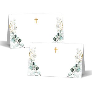 bohemia baptism table place cards - 25pcs tent cards - gold foil food labels - first holy communion name cards for table setting - baptism prayer for baby table card - scored for easy folding -21