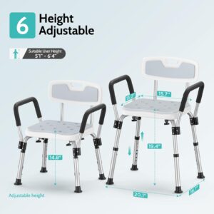 Kicimpro HSA/FSA Eligible Shower Chair for Elderly and Disabled, 385LB Heavy Duty Shower Chair for Inside Shower, 6 Adjustable Height for 5'1"-6'4" User, Shower Seat with EVA Pad, 10 mins installation