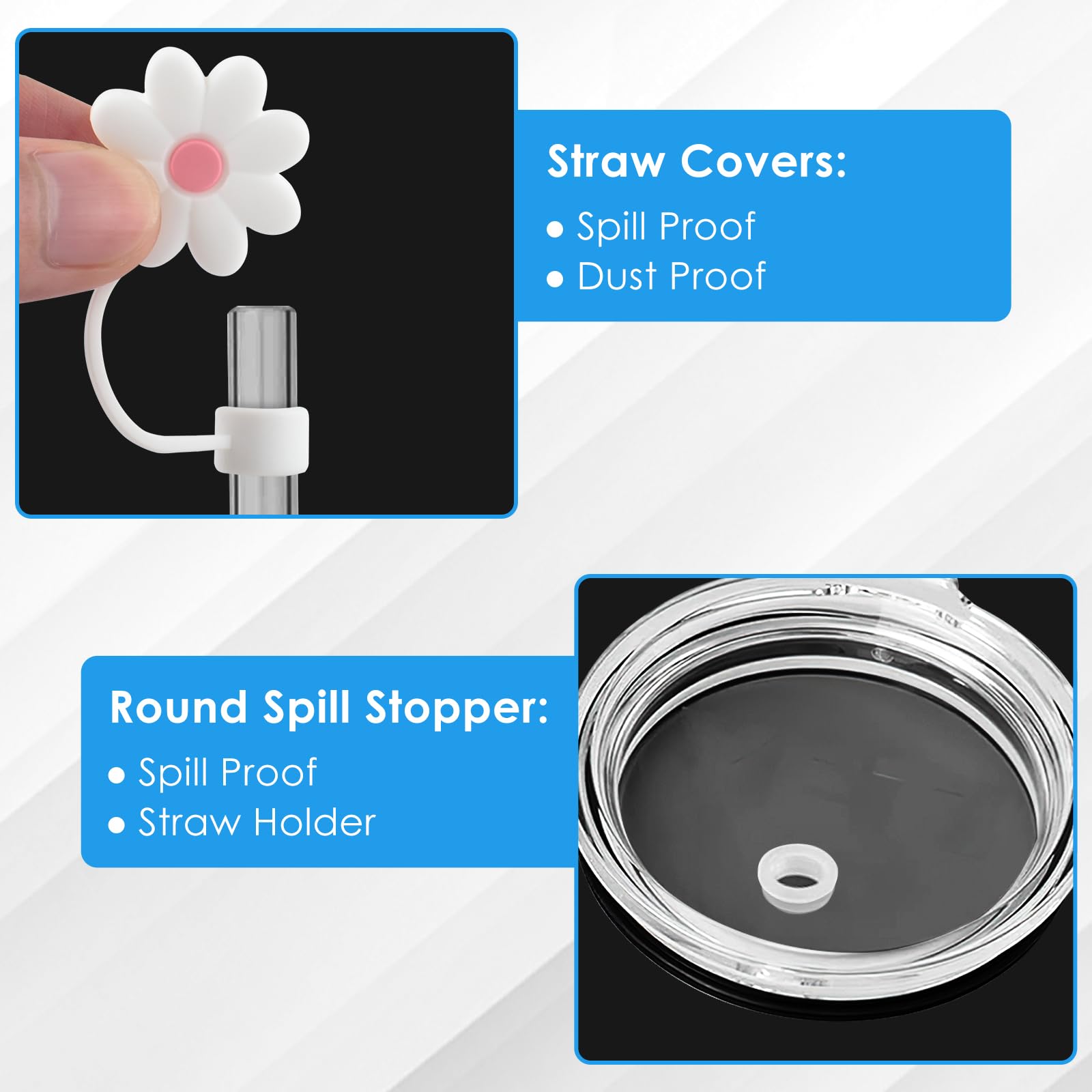 ERKOON Silicone Spill Stopper Set Compatible with YETI Straw Cup 16oz/20oz/24oz/25oz/26oz/35oz, flower yeti straw topper, Straw Protectors, Including 4 Straw Cover Topper Cap, 4 Leak Proof Stopper