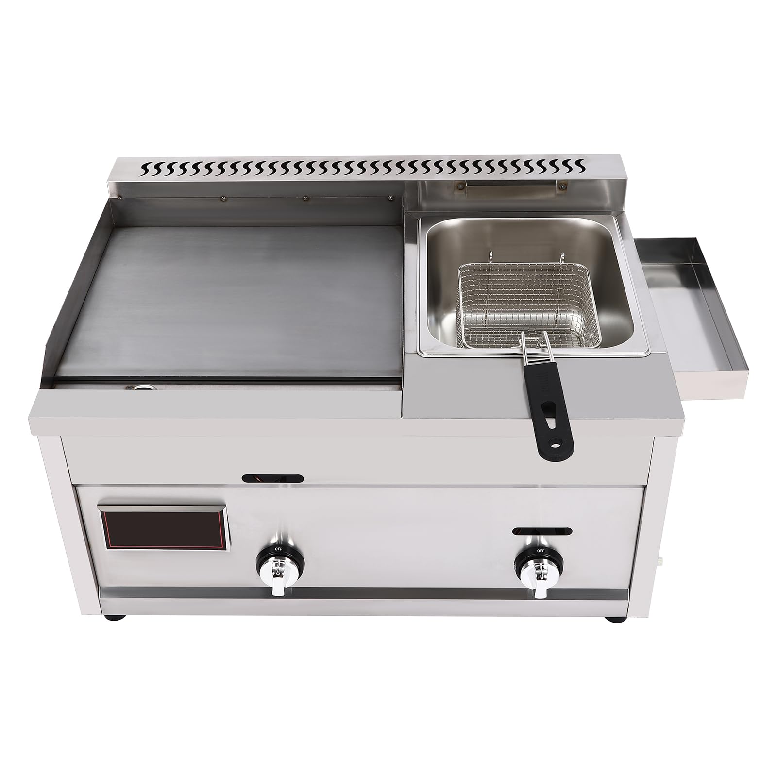 Commercial Deep Fryer with Griddle, Gas Propane Flat Top Griddle & Countertop Deep Gas Fryer, Outdoor Multi-function Griddle with Basket & Lid Restaurant Home Kitchen