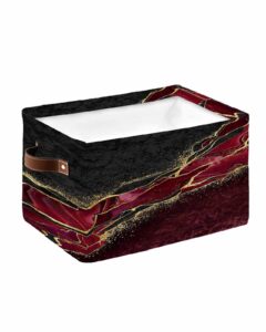 abstract storage basket red large foldable storage bins with handles marble burgundy black malachite gold veins waterproof fabric laundry baskets for organizing shelves closet toy gifts bedroom decor