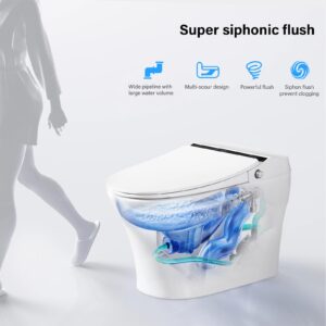 Vanity Art Smart Toilet with Bidet Built in, 1-Piece Toilet with Heated Seat, Night Light, Elongated Tankless Toilet with Auto Flush, Seating Sensor, Air Drying, Foot Induction Flush, VAST68G