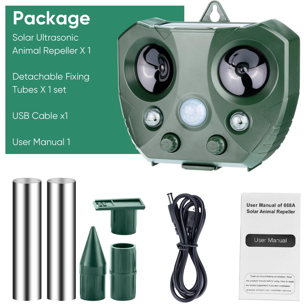 2024 Upgraded Ultrasonic Animal Repellent - Solar Animal Repeller with Motion Sensor & Strobe Light, Cat Repellent Outdoor Deer Repellent Devices for Rabbit Raccoon Squirrel Cat Skunk Dog Deer