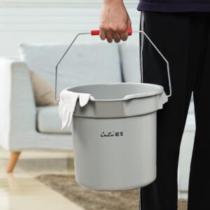 Qqbine 14 Quart Round Plastic Cleaning Bucket with Grip Handle, Commercial Cleaning Pail with Spout, Gray, 4 Packs