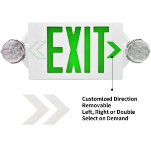 VTYXCTIGJ Green LED Exit Sign Emergency Lights with 2 Adjustable Head Lights, Green Letter Emergency Exit Light with Battery Backup for Restaurant, Commercial, Family Emergency, UL-Listed