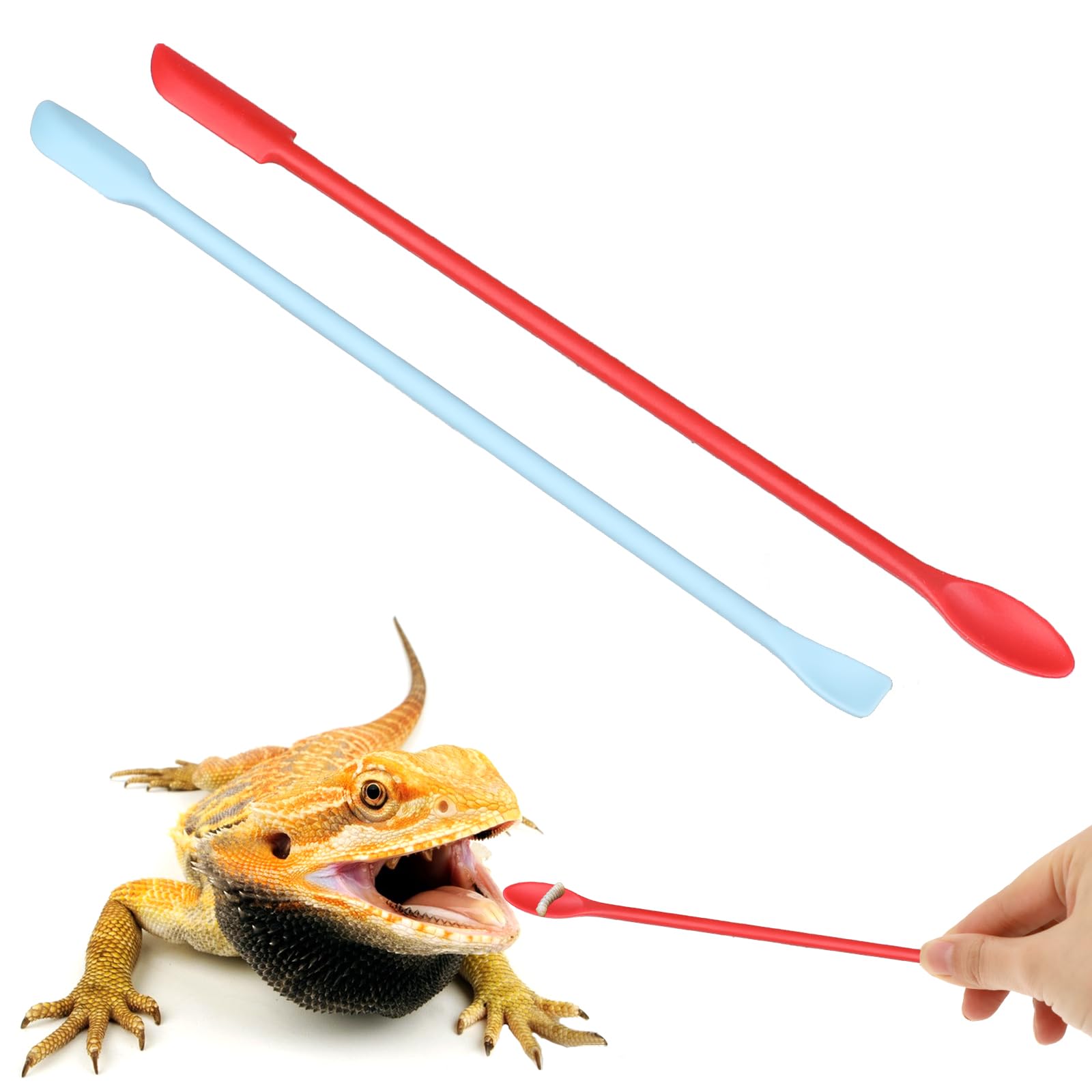 ZEYIYER 2Pcs Crested Gecko Food Mixing Spoon, Silicone Gecko Feeding Spoon, Long Handle Food Feeding Spoons for Reptile Lizard Gargoyle Bearded